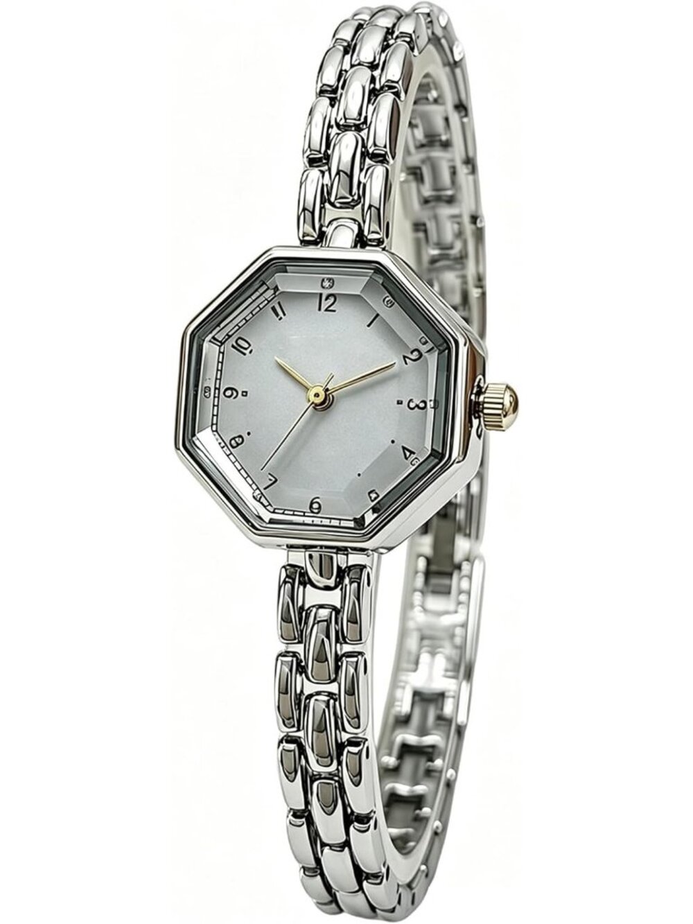 Women's Silver Octagonal Stainless Steel Dress Quartz Vintage Wrist Watches